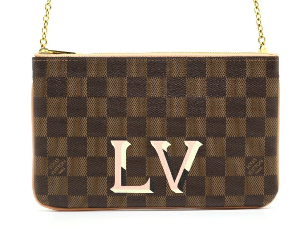 LOUIS VUITTON Bag Popochette Double Zip Chain Shoulder Damier